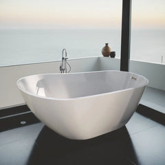 Glossy Acrylic Freestanding Soaking Bathtub with Chrome Overflow and Drain