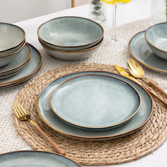 Ceramic Dinnerware Sets,Handmade Reactive Glaze Plates and Bowls Set,Highly Chip and Crack Resistant