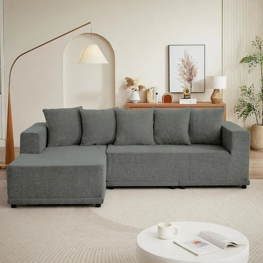 Minimalist Interior Sofa, Upholstered L Shape Cloud Couch, Chenille Modular Sofa Couch with Pillows for Living Room Apartment