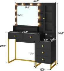 2024 Large Makeup Vanity with Lights and Charging Station Vanity Desk with Mirror and Lights Vanity Table with Nightstand Makeup