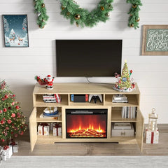 Fireplace TV Stand for 65 Inch TV Entertainment Center with Electric Fireplace Storage Modern Fluted TV Stands with Open Storage