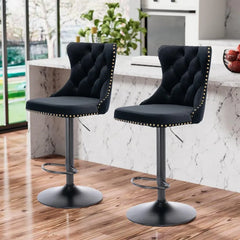 Bar Stools Set of 2,Adjustable Barstools with Back Velvet Tufted Counter Stool Modern Upholstered Bar Chairs with Nailhead