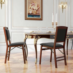 Folding Dining Chairs, Foldable Chairs with PVC Padded Seat & High Backrest, Wooden Side Chairs,   Dining Chairs