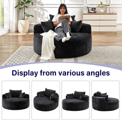 55''L Chenille Sponge Single Sofa,Oversized Round Chair,Fluffy Modern Sleeper Chair for Living Room, Lounge and Projection Room