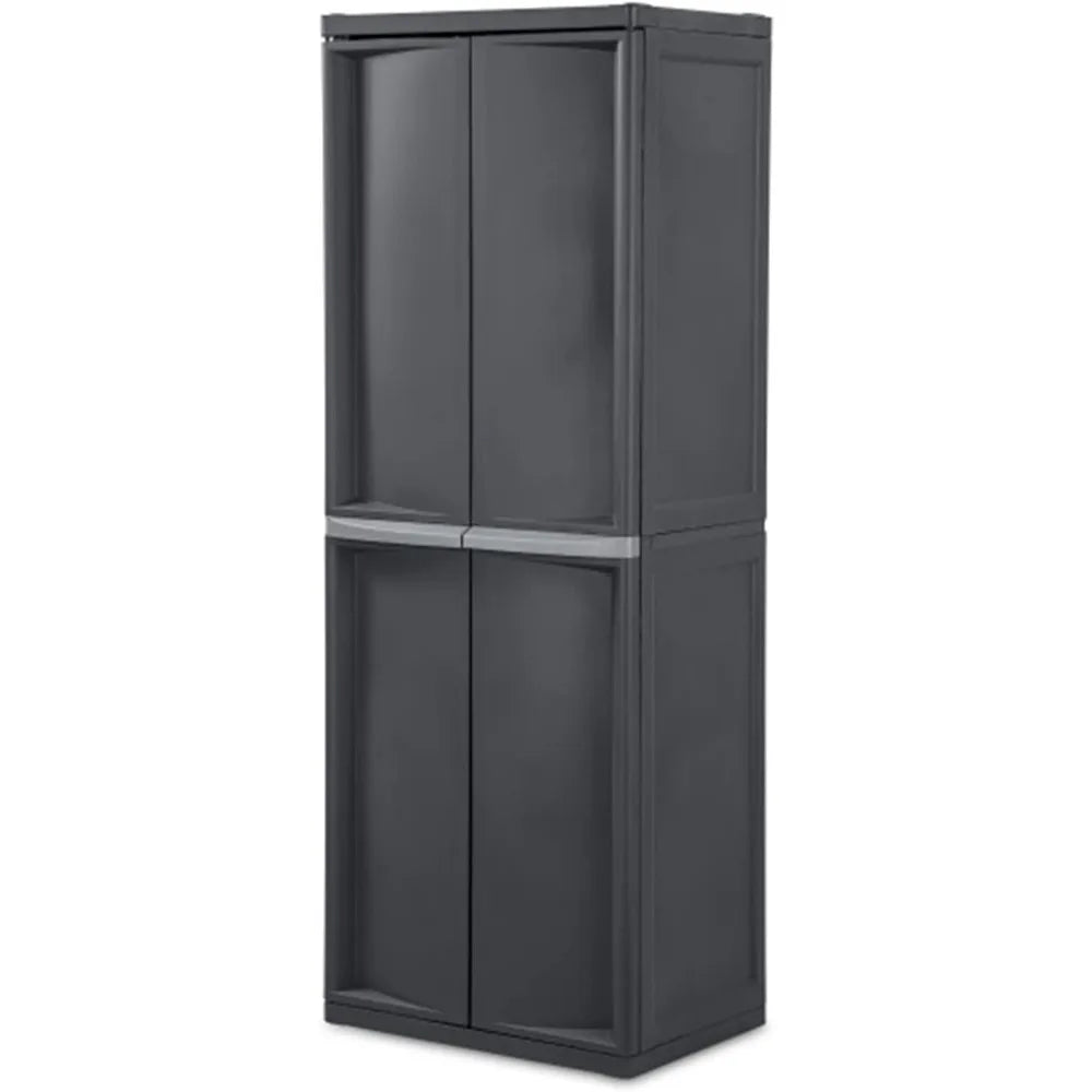 4 Shelf Cabinet, Heavy Duty and Easy to Assemble Plastic Storage Unit, Organize Bins in the Garage, Basement, Attic