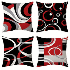 Abstract Modern Geometric Throw Pillow Covers, Red And Black Decorative Cushion Covers,  Decor For Couch Sofa Living Room Bedroo