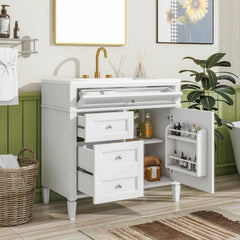 bathroom organizers, Bathroom Vanity with Sink, Modern Bathroom Cabinet with Drawers and Tip Out Drawer, Freestanding Bathroom V