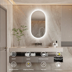 Led Bathroom Mirror for Wall Mounted Oval Lighted Vanity Mirror with Lights Backlit, Frameless Wall Mirror with Lights Anti-Fog