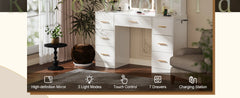 47'' Large Vanity Desk with Mirror and Lights, 7 Drawers, 8 Storage Shelves,  3 LED Lighting Modes, Vanity Dresser with Outlet