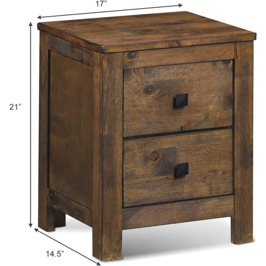 Nightstand Set of 2 with 2 Drawer, Exquisite Knobs for Small Space Bedroom, Fully-Assembled Rustic Nightstand