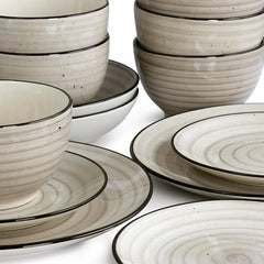 Gia 24 Piece Round Stoneware Dinnerware Set in Cream