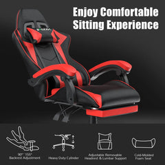 Bigzzia Gaming Chair with Footrest Gamer Chairs Ergonomic with Lumbar Cushion Headrest Chair Height Adjustable Office Chair