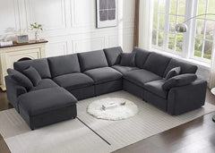 Modular Sectional Sofa Modern Oversized Chenille Cloud Couch with Movable Ottoman 7 Seater L-Shaped Sofas Comfy Couches