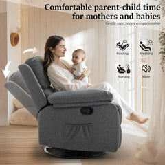 Recliner Chair, 360 Swivel Rocker Chair for Adults, Small Rocking, Upholstered Fabric Glider Recliner Nursery Chair , Nursery