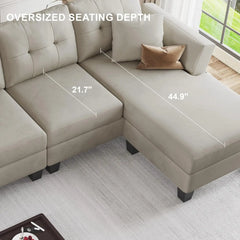 Convertible Sectional Couch Velvet L Shaped Sofa 4 Seat Sofa with Chaise L-Shaped Couches Reversible Sectional Sofa