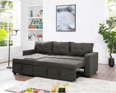 Jenny Sectional Sofa Sleeper with Storage Chaise, Tufted Pull Out Couch with Storage, Sectional Sofa Bed, Velvet