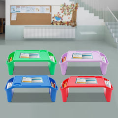 4 Pcs Kids Lap Desk Tray, Plastic Breakfast Laptop Trays with Side Pockets