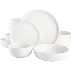 16 Piece Porcelain Dinnerware Set, White w/Black Rim, Service for 4, Dishwasher and Microwave Safe