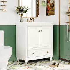 30" Bathroom Vanity with Sink, Combo, Cabinet with Doors and Drawer, Solid Frame and MDF Board, White (Old Sku:JL000006AAK)