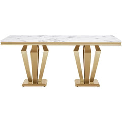 70 Inch Luxury Marble Dining Table Set, Modern Imitation Marble Dining Table, Equipped with 6 Sets of White Velvet Dining Chairs