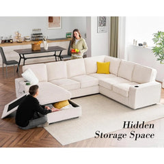 Oversized Sofa, U Shaped Sofa Couch with Storage Chaise,Sectional Sofa Couch with USB Ports & Cup Holder,Corduroy Oversized Sofa