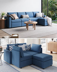 Sectional Sofa Blue 300lb Weight Capacity Changeable Covers Storage Seat Memory Foam Cushion Easy Assembly 6 Packages