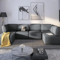 Modular Sectional Sofa with Chaise, Convertible Oversize Couch with Reversible Ottoman, Linen Free Combination Sleeper Sofa