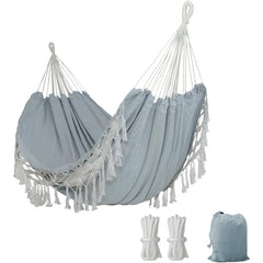 Double Boho Macrame Hammock with Elegant Tassels for Patio, Yard, Beach Wedding Decor, Outdoor and Indoor Up to 450lbs