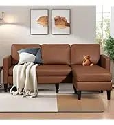 L Shaped Sofa with Ottoman Modern Sectional Living Room,Bedroom,Office,L Couch Brown