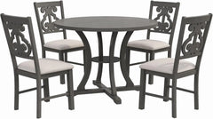 5-Piece Farmhouse Dining Table Set Wood Round Extendable Dining Table and 4 Upholstered Dining Chairs