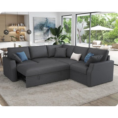 Sofa Bed, 85 In Sleeper Couch with Storage Seat, L Shaped Sofa W Pull Out Sofa Bed, Sectional Couches for Living Room Apartment