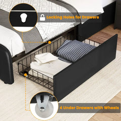 Full Size Bed Frame with Headboard and 4 Storage Drawers, Full Bed Frame with Led Lights & 2 USB Ports, Bed Frame