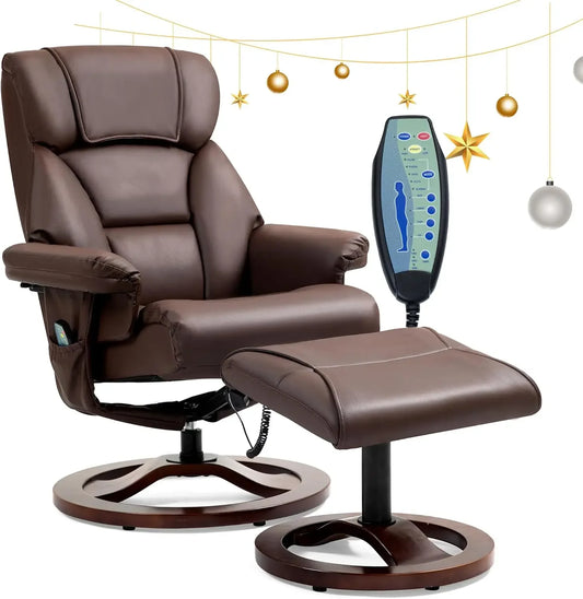 Electric Massage Recliner with Ottoman, Swivel Lounge Chair with Massage, Faux Leather Recliner with Adjustable Back