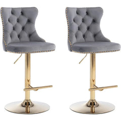 Bar Stools Set of 2,Adjustable Barstools with Back Velvet Tufted Counter Stool Modern Upholstered Bar Chairs with Nailhead