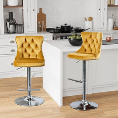 Bar Stools Set of 2,Adjustable Barstools with Back Velvet Tufted Counter Stool Modern Upholstered Bar Chairs with Nailhead