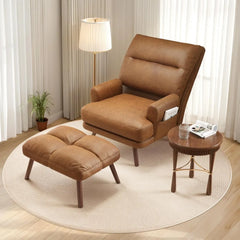 Lazy Accent Chair with Ottoman Set Indoor, Cozy Chaise Lounge Chairs Comfy Reading Book Chair with Ottomans Faux Leather