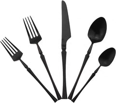 &  Flatware Set - 5 Piece Iridescent Silverware Sets | 18/10 Stainless Steel Reusable Cutlery Set | Black Utensils Service For 1