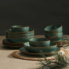 Modern Stoneware 16 Piece Dinnerware Sets, Plates and bowls Sets, Dish Set for 4, Light Green