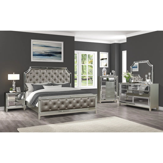 Harmony Queen/Full 6 PC Mirror Front Bedroom set made with Wood in Silver Color