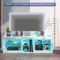 63in LED TV Stands for 65/70 inch TV, High Gloss Entertainment Center with 6.5ft Power Outlet , Modern TV Cabinet, White