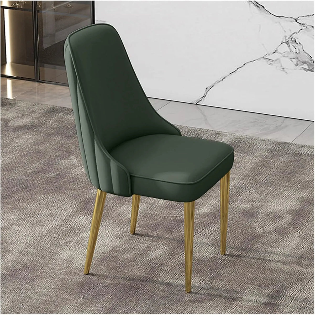 dining chair，Faux Leather Dining Chairs Upholstered Mid Century Modern Dining Chair Armless Accent Chair with Metal Gold Legs