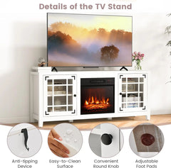 Fireplace TV Stand for 65 Inches TVs 58 Inch TV Console with Electric Fireplace Insert  Adjustable Shelves Remote Control White