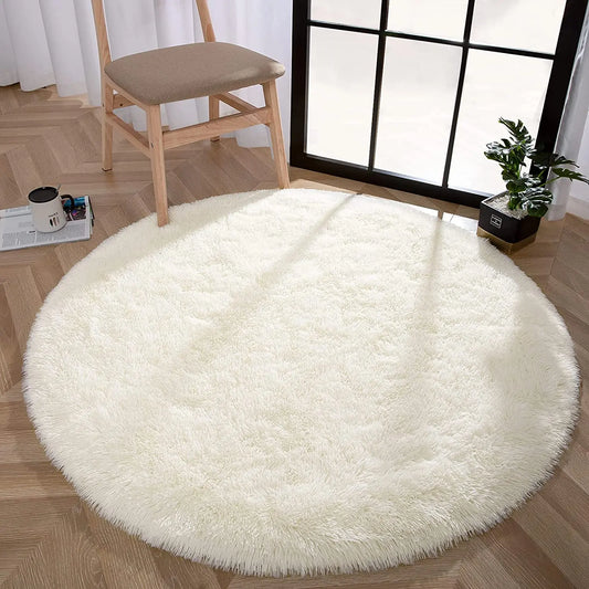 Round Rug Fluffy Soft Area Rugs for Kids Girls Room Princess Castle Plush Shaggy Carpet Cute Circle Nursery Rug for Bedroom