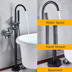 Black Floor Mounted Bath Tub Faucet Clawfoot Free Standing Bath Mixer Tap with Handshower Single Lever Bathtub Faucet