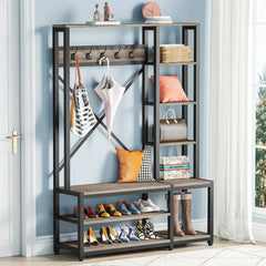 Hall Tree with Storage Bench, 4-in-1 Entryway Bench with Coat Rack, Mudroom Hall Tree with Bench and Shoe Storage, 70