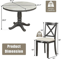 5-Piece Farmhouse Dining Table Set Wood Round Extendable Dining Table and 4 Upholstered Dining Chairs