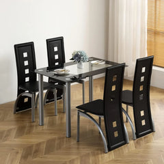 5-Piece Dining Table Set with 1 Glass Dining Table and 4 PVC Chairs,Modern Dining Table Set for Kitchen & Breakfast Living Room