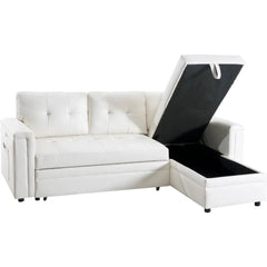 Sofa Beds, with USB Ports-L-Shaped Couch Convertible Pull-Out Bed,Timeless Design,Sturdy Construction, Air Leather Sofas