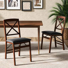 Folding Dining Chairs, Foldable Chairs with PVC Padded Seat & High Backrest, Wooden Side Chairs,   Dining Chairs