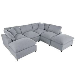 134.4 X 59.1'' U Shape Modular Sectional Sofa, Oversized Polyester Fabirc L Shaped Couch, Modern 6 Seat Corner Sofa Couch